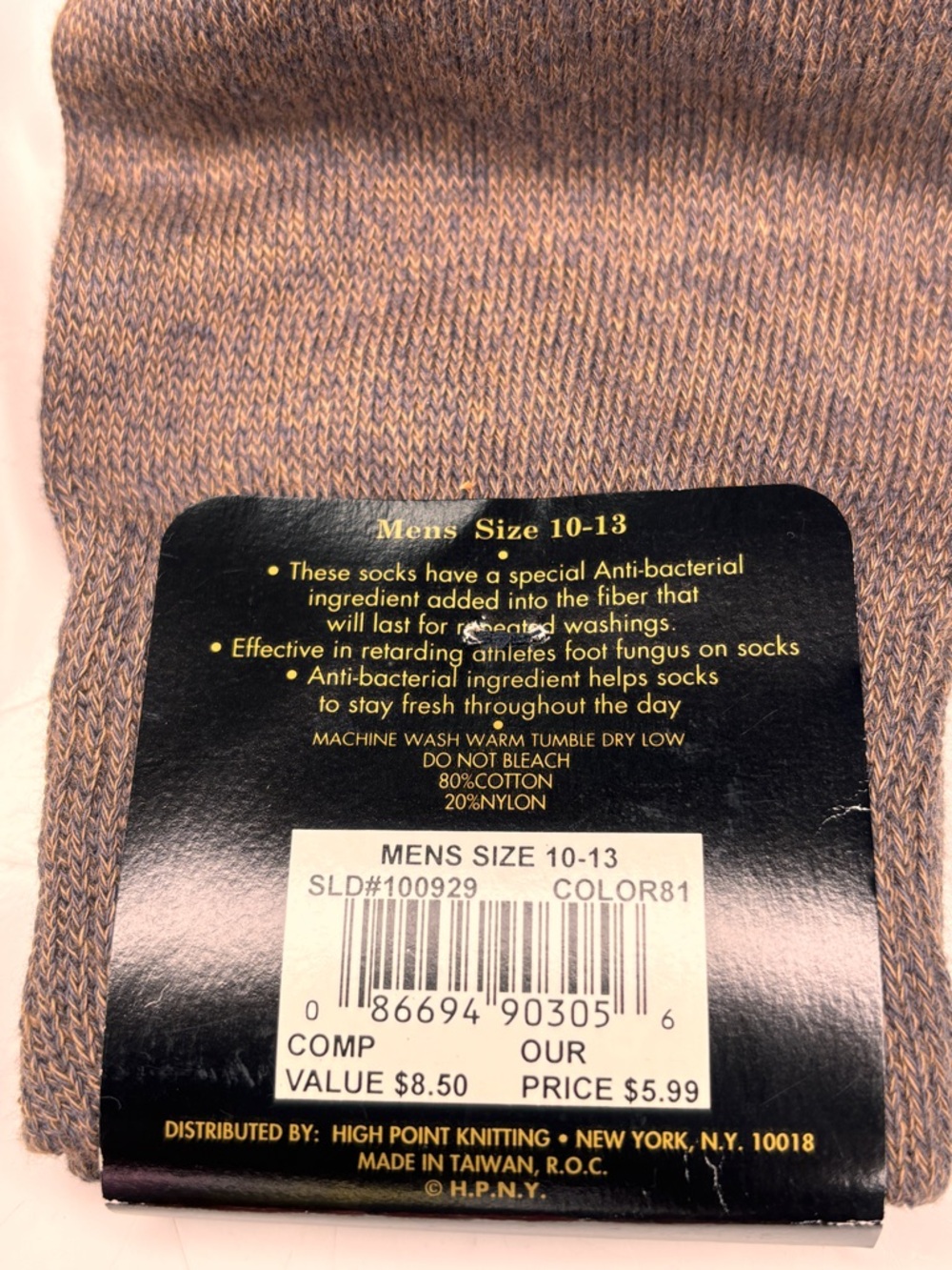 Men's Light Brown Dress Socks - Size 10-12 (2 Pairs) NWT - Picture 4 of 5